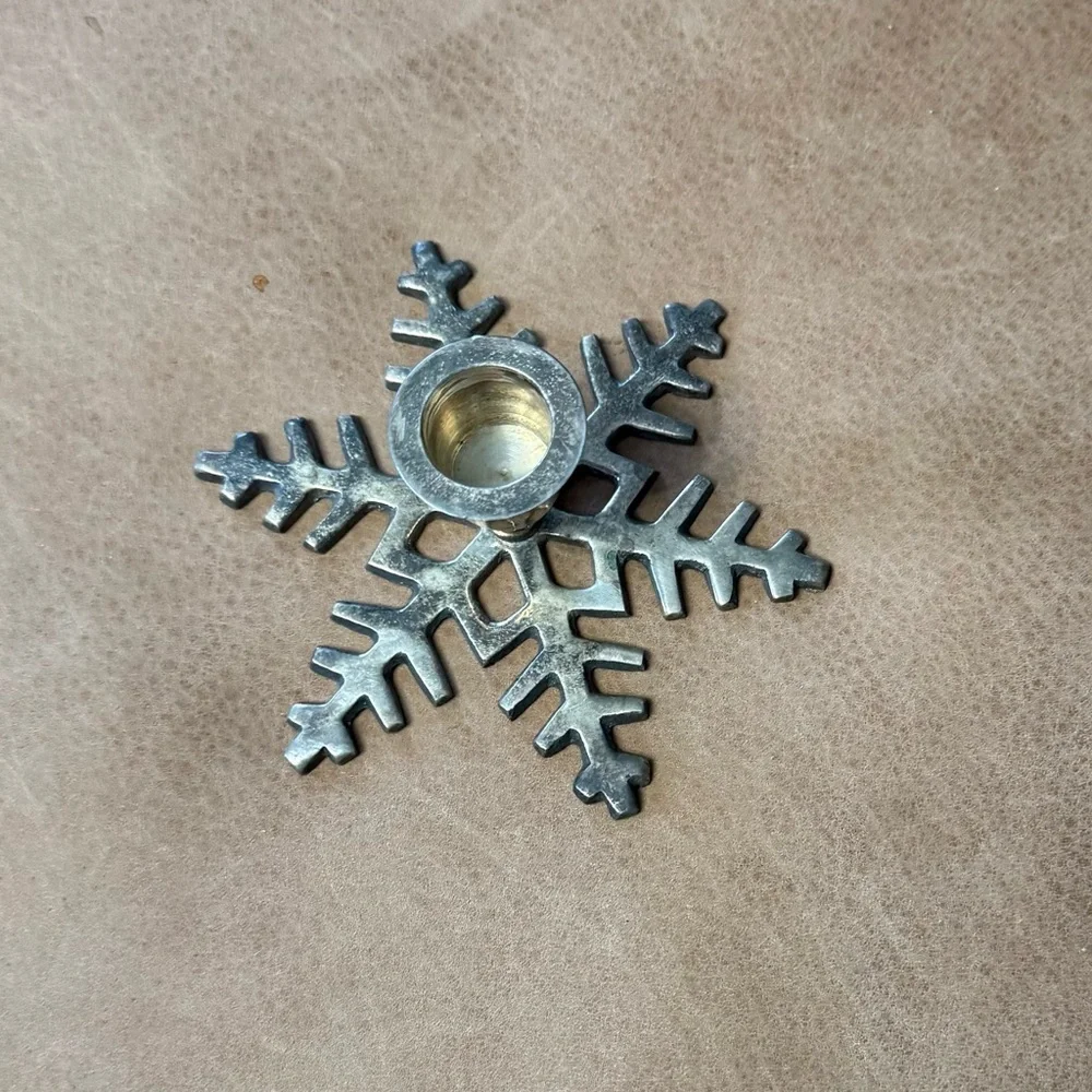 Restoration Hardware Classic Silverplate Snowflake Candle Taper Holder Vintage